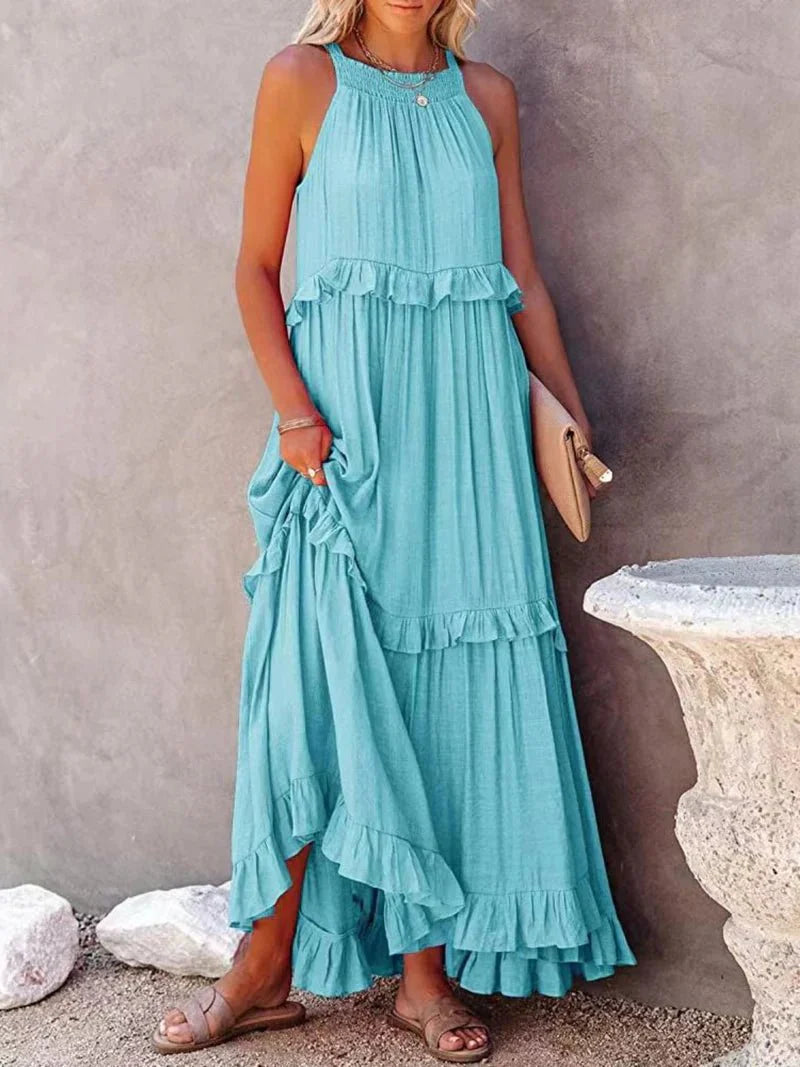 Women Ruffled Sleeveless Maxi Dress with Pockets | Halsey