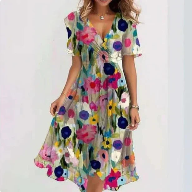 Women Elegant V-Neck Dress Spring Summer | Eva