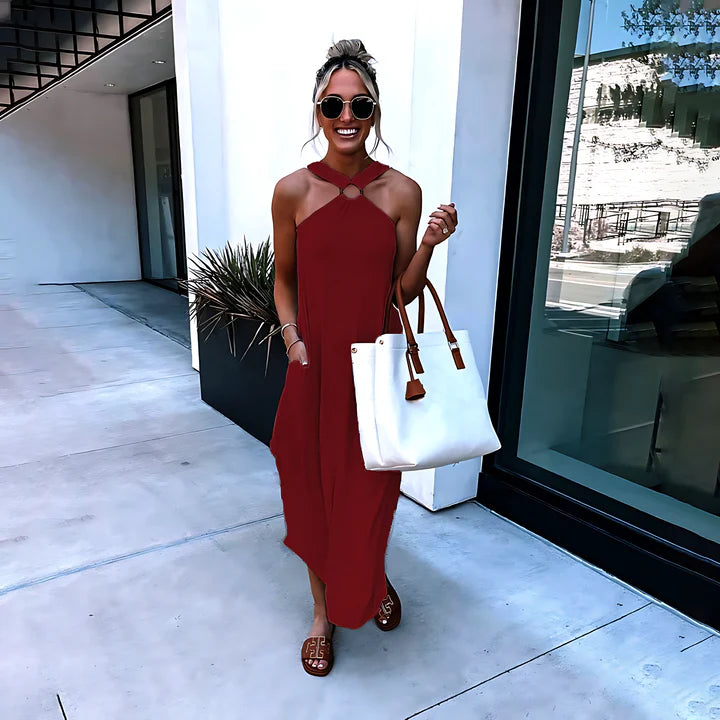 Women Halter Neck Maxi Dress with Knot Detail | Charlotte