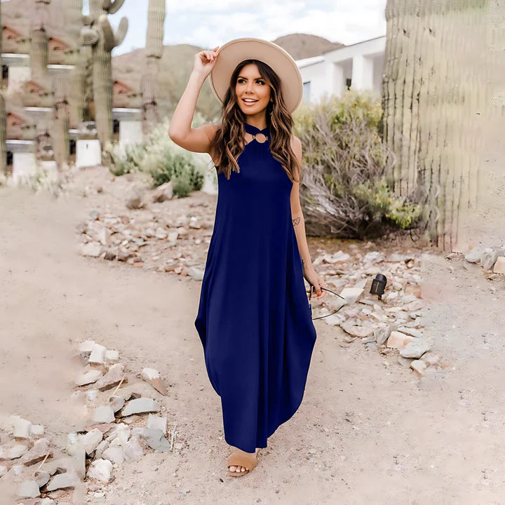 Women Halter Neck Maxi Dress with Knot Detail | Charlotte