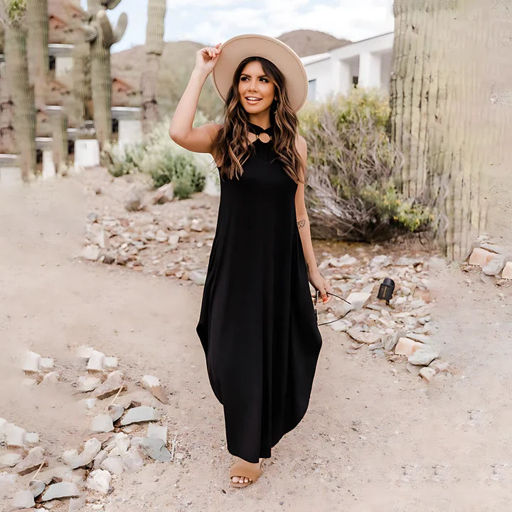 Women Halter Neck Maxi Dress with Knot Detail | Charlotte