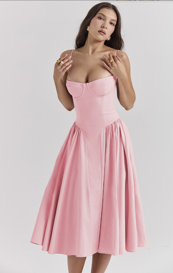 Women Chic Sleeveless Midi Sun Dress With Corset Fit | Tulum