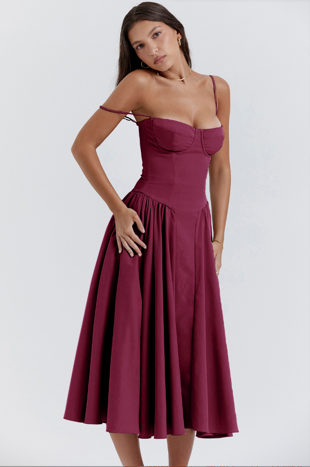 Women Chic Sleeveless Midi Sun Dress With Corset Fit | Tulum