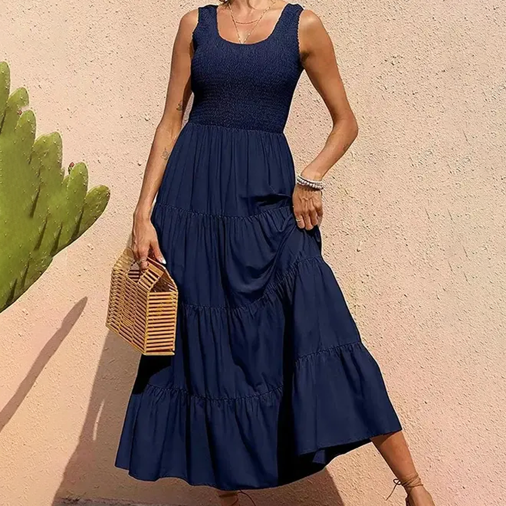 Women Smocked Bodice Tiered Maxi Dress | Hannah