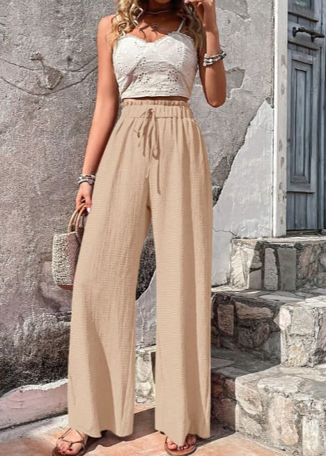 Variant image for Women Wide Leg Trousers White Linen | Callie-11