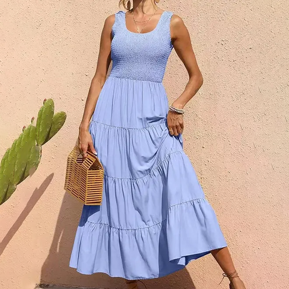 Women Smocked Bodice Tiered Maxi Dress | Hannah