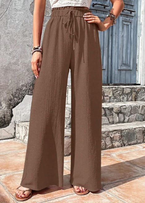 Women Wide Leg Trousers White Linen | Callie-3