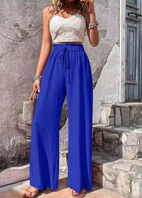 Variant image for Women Wide Leg Trousers White Linen | Callie-16