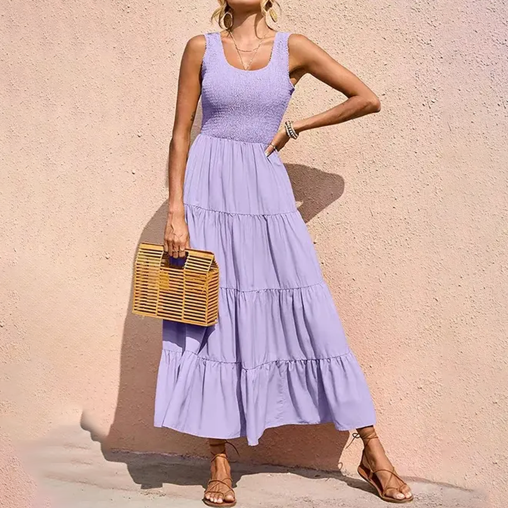 Women Smocked Bodice Tiered Maxi Dress | Hannah