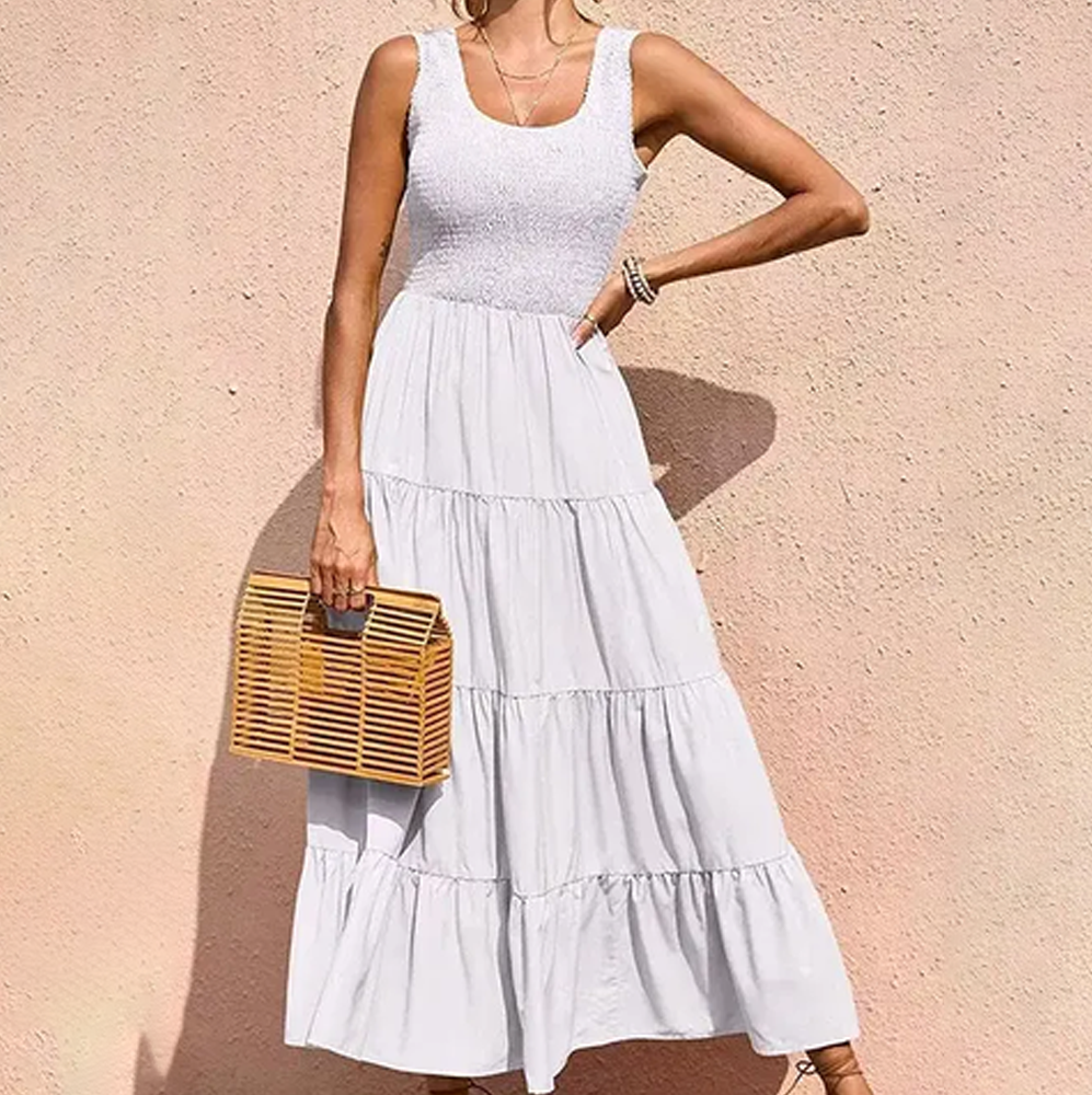 Women Smocked Bodice Tiered Maxi Dress | Hannah