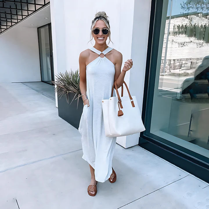 Women Halter Neck Maxi Dress with Knot Detail | Charlotte