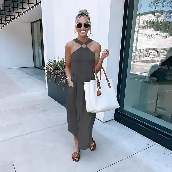 Women Halter Neck Maxi Dress with Knot Detail | Charlotte