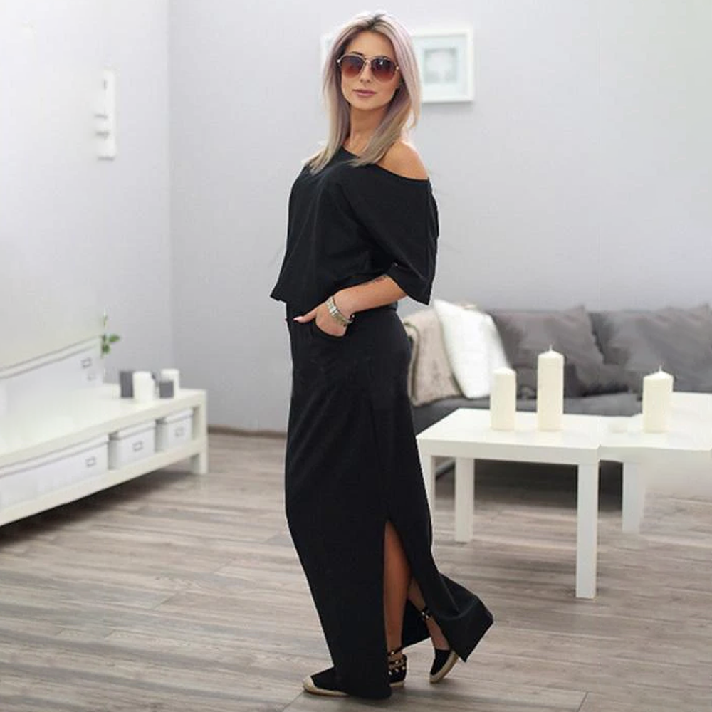 Women Off-Shoulder Maxi Dress with Side Slit | Marigold