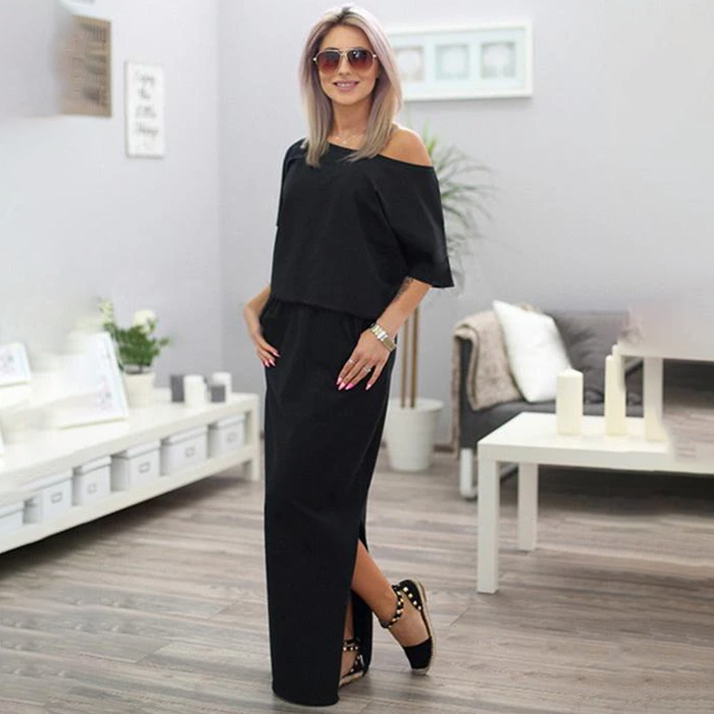 Women Off-Shoulder Maxi Dress with Side Slit | Marigold