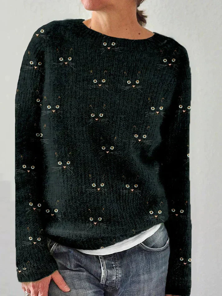 Variant image for Women Sweater Cat Print Knitted | Emily-9
