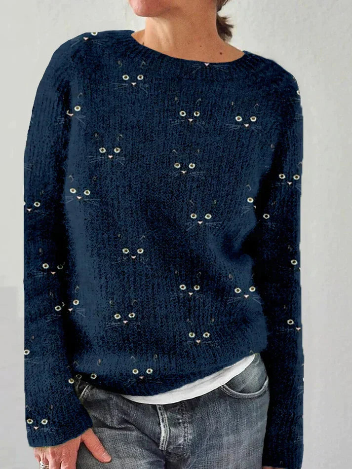 Variant image for Women Sweater Cat Print Knitted | Emily-17