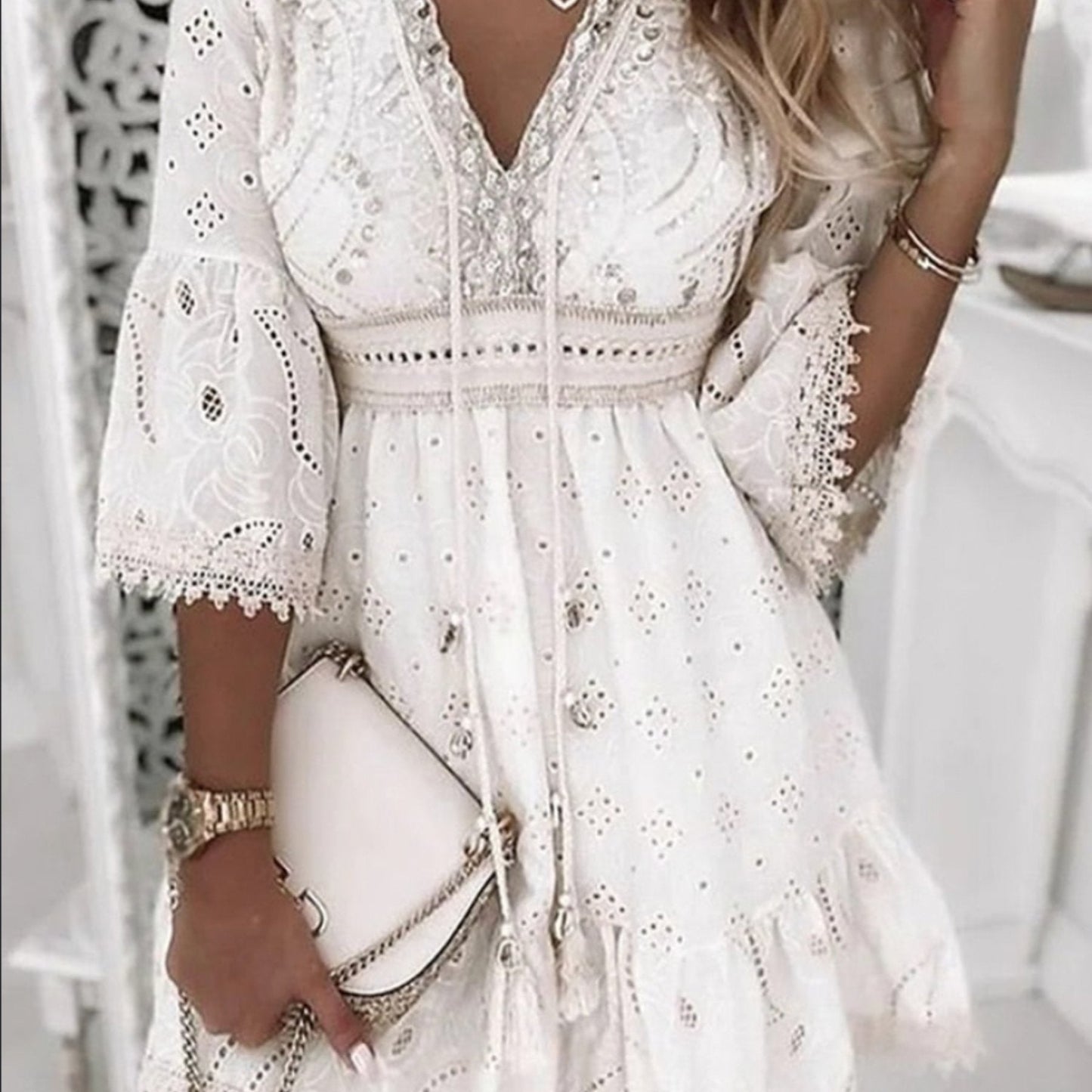 Women Boho Lace Flare Sleeve Dress | Rahel