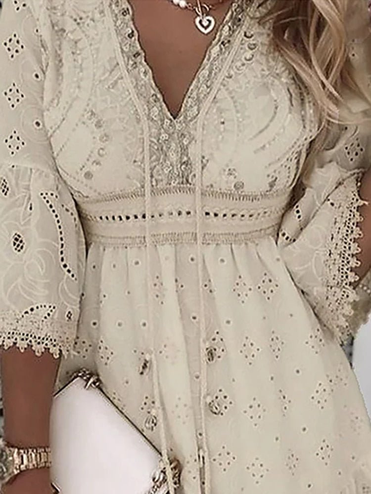 Women Boho Lace Flare Sleeve Dress | Rahel