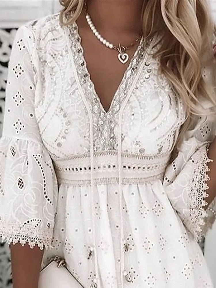 Women Boho Lace Flare Sleeve Dress | Rahel