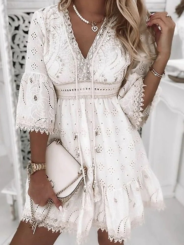 Women Boho Lace Flare Sleeve Dress | Rahel