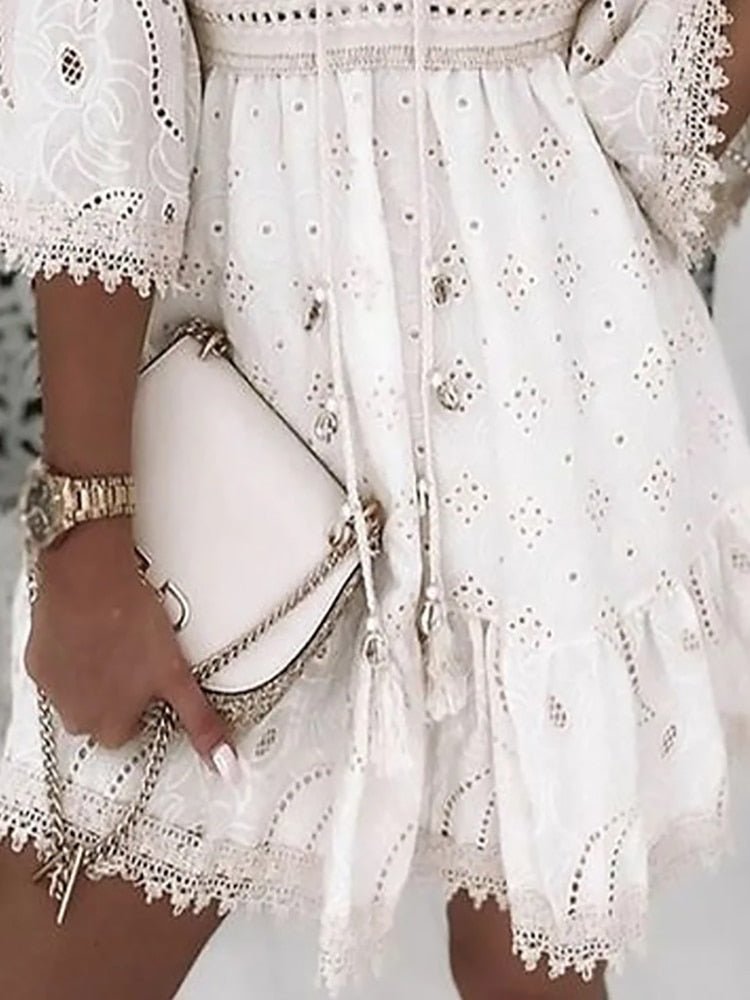 Women Boho Lace Flare Sleeve Dress | Rahel