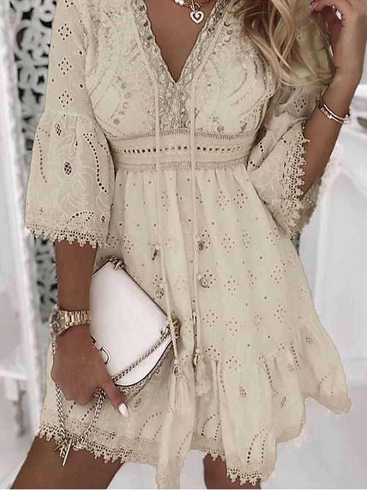 Women Boho Lace Flare Sleeve Dress | Rahel