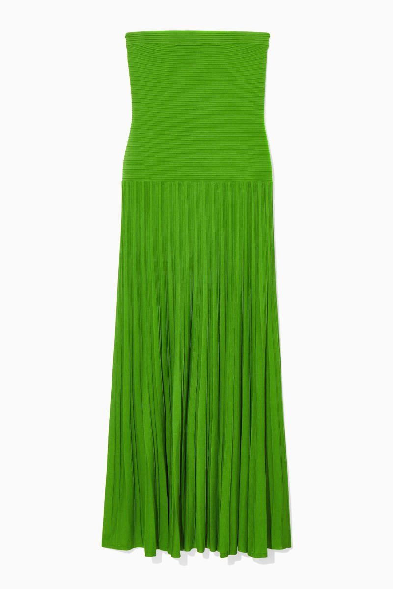 Women Strapless Pleated Maxi Dress | Zara
