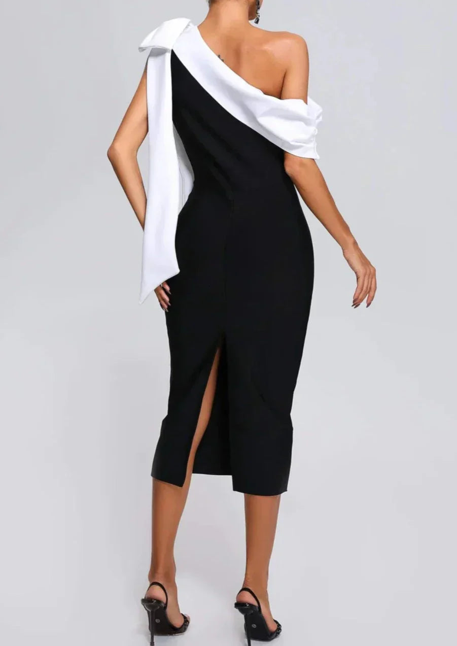 Women Off-Shoulder Bow Midi Dress | Lyriel