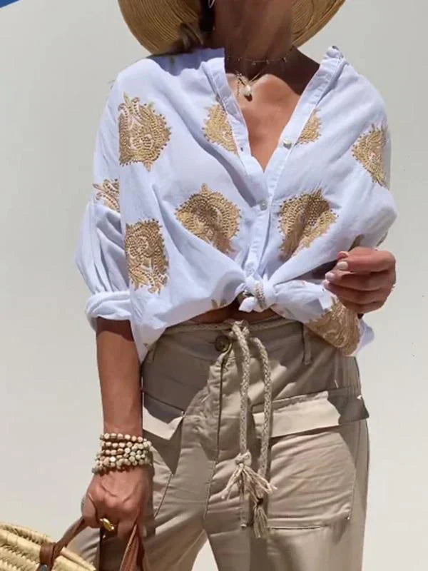 Women Embroidered Button-Up Shirt | Aimee