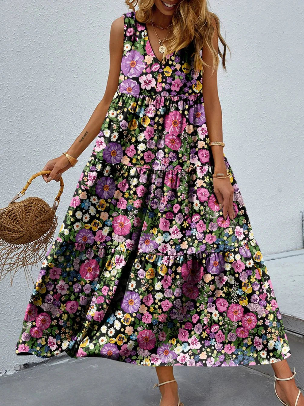 Women Bohemian Inspired Floral Maxi Dress | Katie