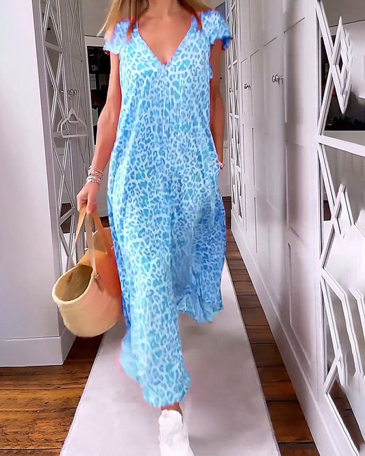 Women V-neck Short Sleeve Long Dress | Vanessa