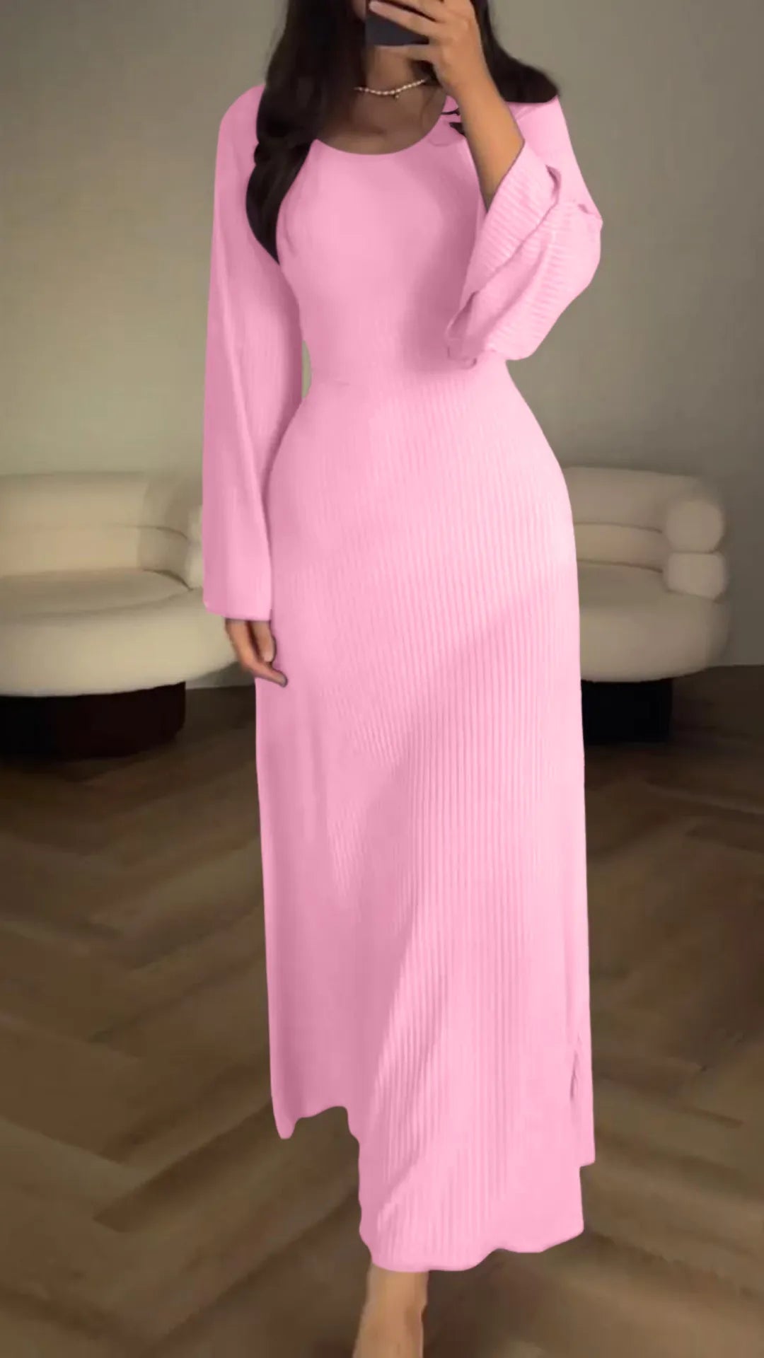 Women Long-Sleeve Ribbed Maxi Dress | Geneva