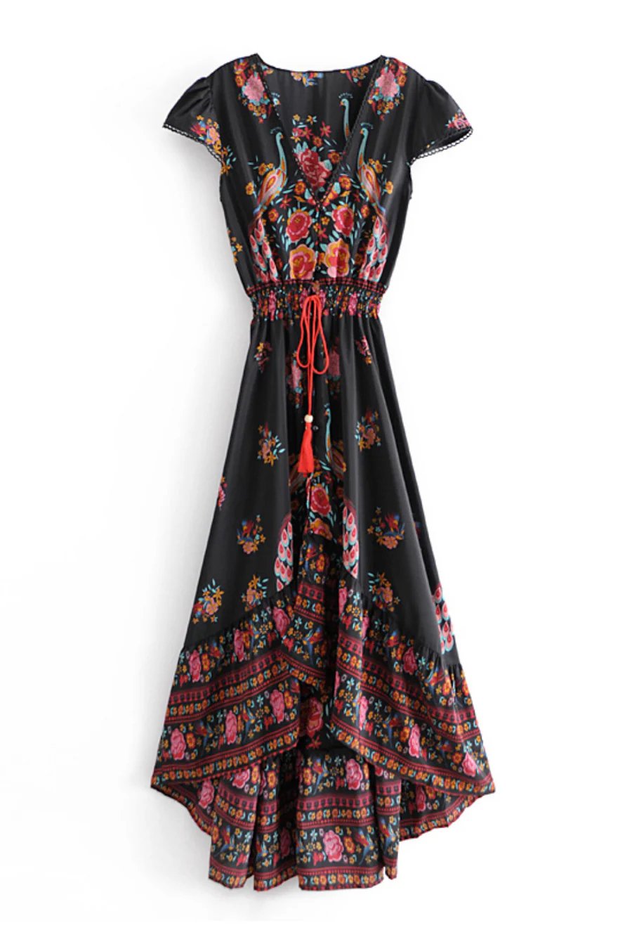 Women Black Boho Chic Floral Dress | Mia