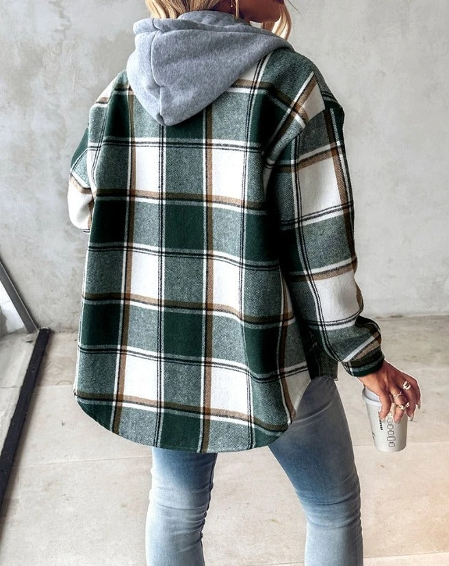Women Plaid Hooded Shacket | Aurora