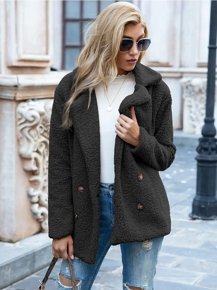 Women Cozy Double-Breasted Teddy Coat | Caris