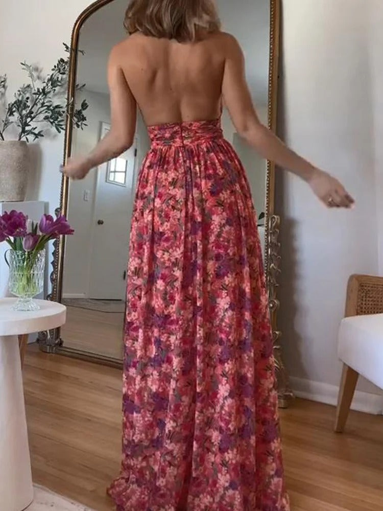 Women Halter Neck Floral Maxi Dress | Aura