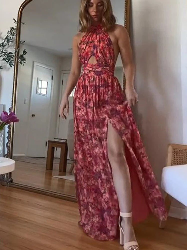 Women Halter Neck Floral Maxi Dress | Aura