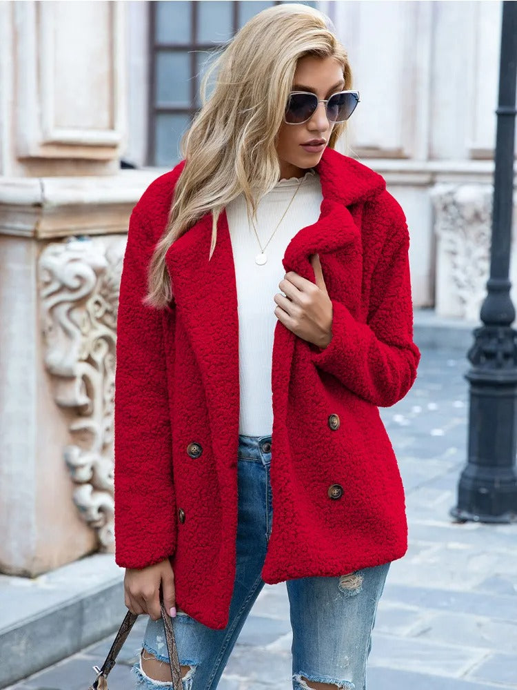 Women Cozy Double-Breasted Teddy Coat | Caris
