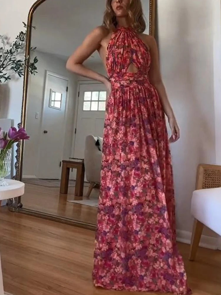 Women Halter Neck Floral Maxi Dress | Aura