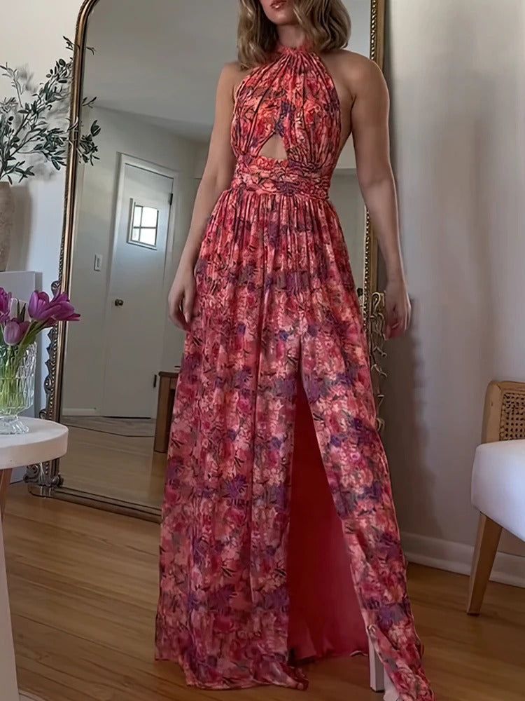 Women Halter Neck Floral Maxi Dress | Aura