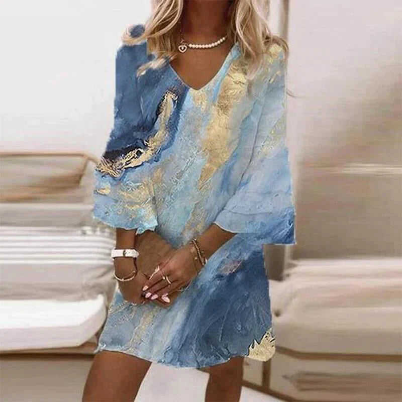V-Neck Kimono Sleeve Dress with Abstract Print | Nadia