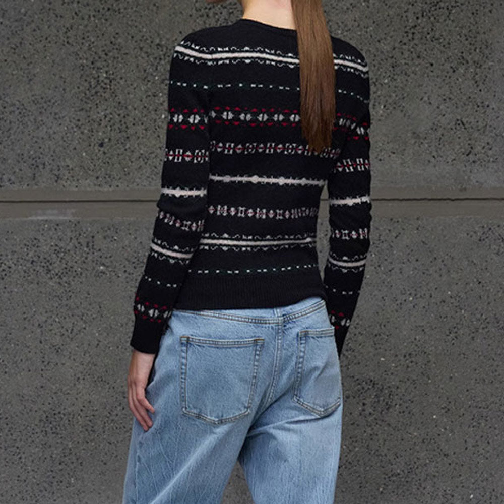 Women Fair Isle V-Neck Fitted Knit Sweater | Genira