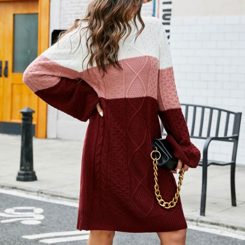 Women Colorblock Cable Knit Sweater Mini Dress | Narella