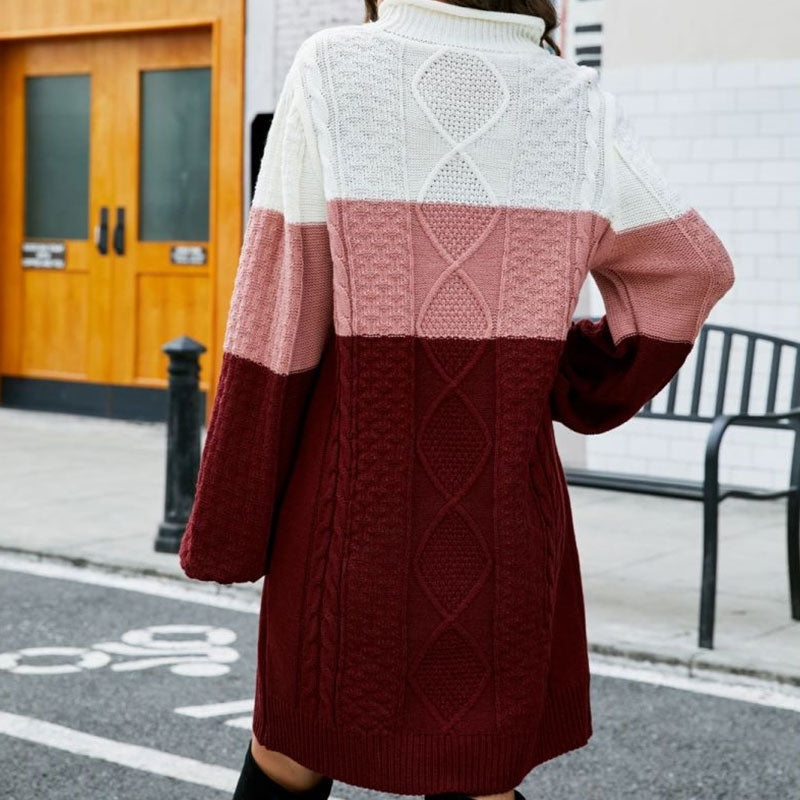 Women Colorblock Cable Knit Sweater Mini Dress | Narella
