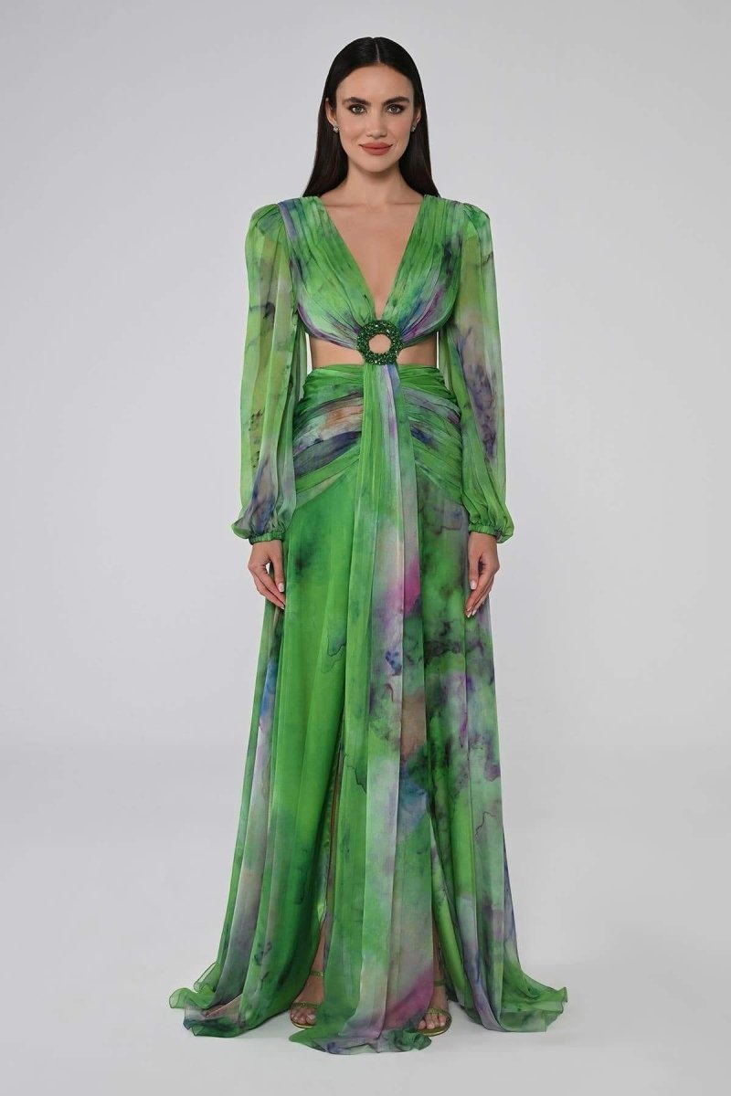 Women Elegant V-Neck Maxi Dress | Riley