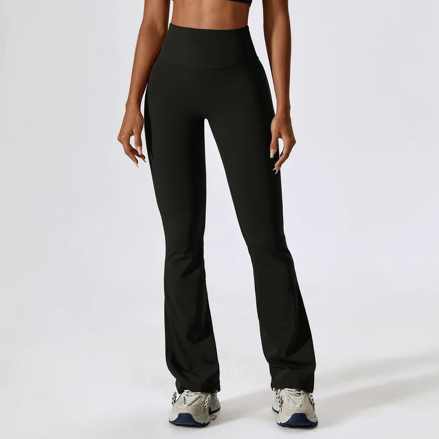 Women Flare Leggings Black Nylon Spandex | Bella-1
