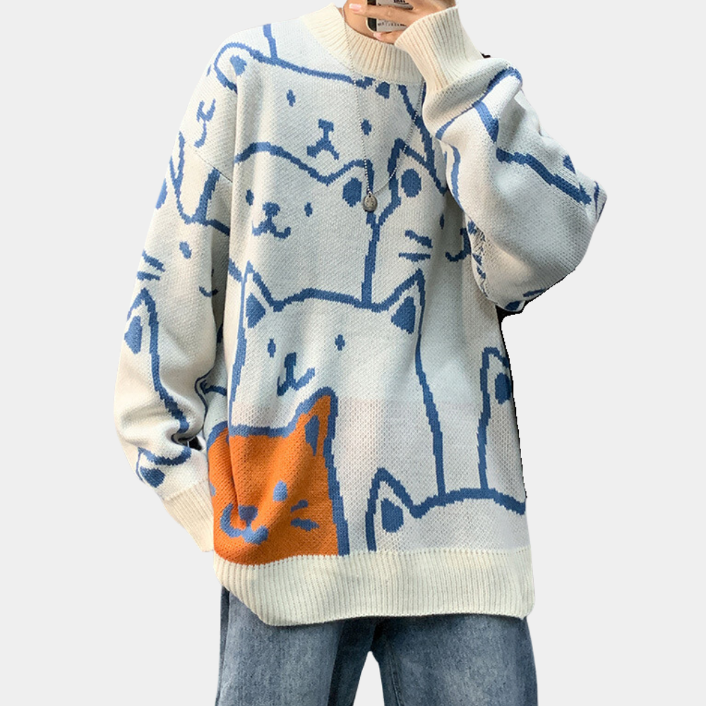 Men Graphic Cat Knit Sweater | Shaun