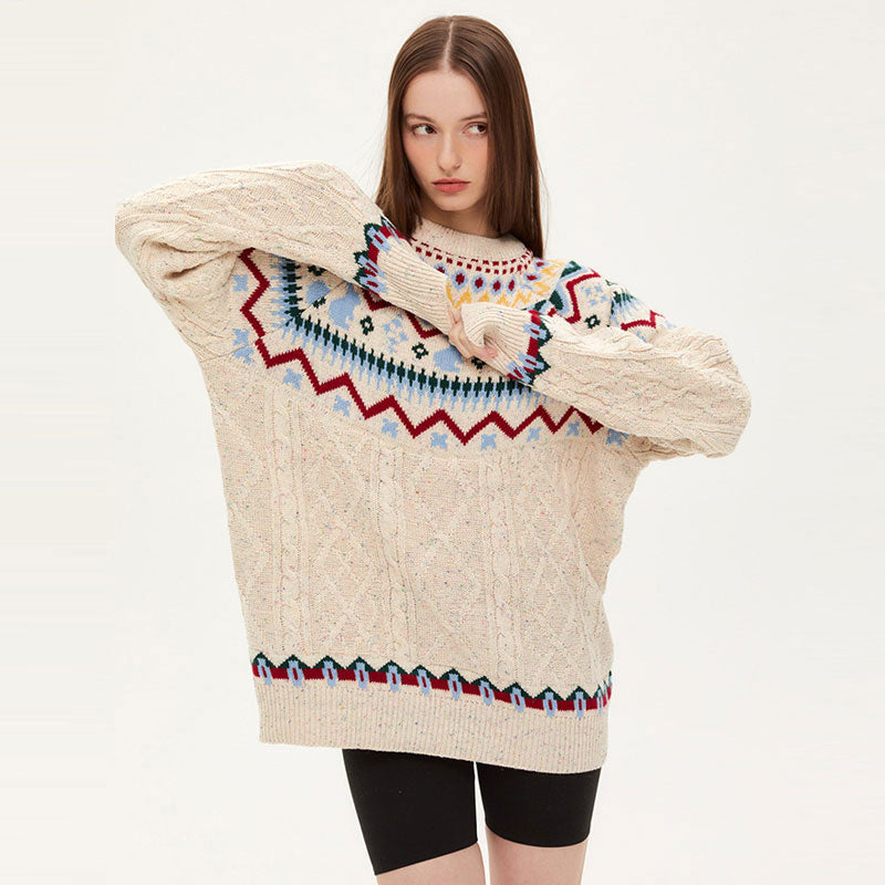 Women’s Oversized Fair Isle Cable Knit Sweater | Hestia