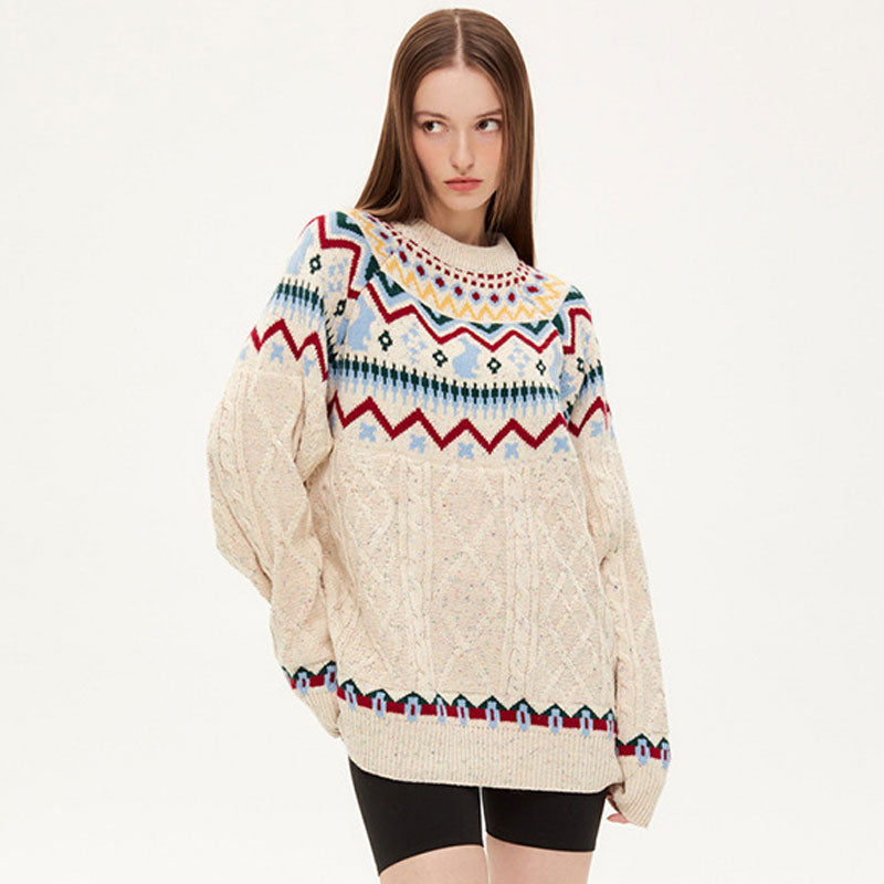 Women’s Oversized Fair Isle Cable Knit Sweater | Hestia
