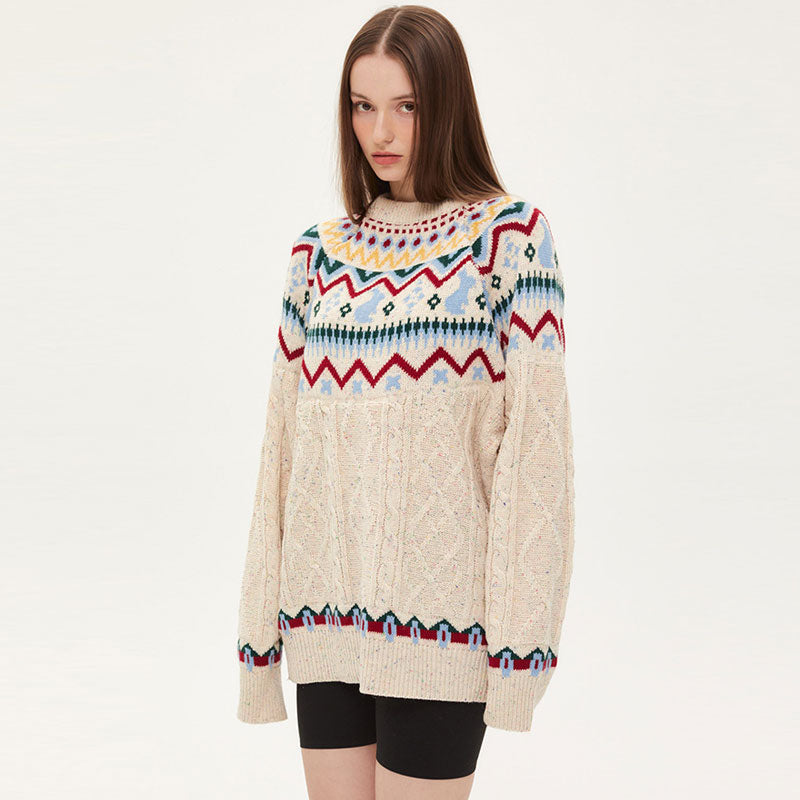 Women’s Oversized Fair Isle Cable Knit Sweater | Hestia
